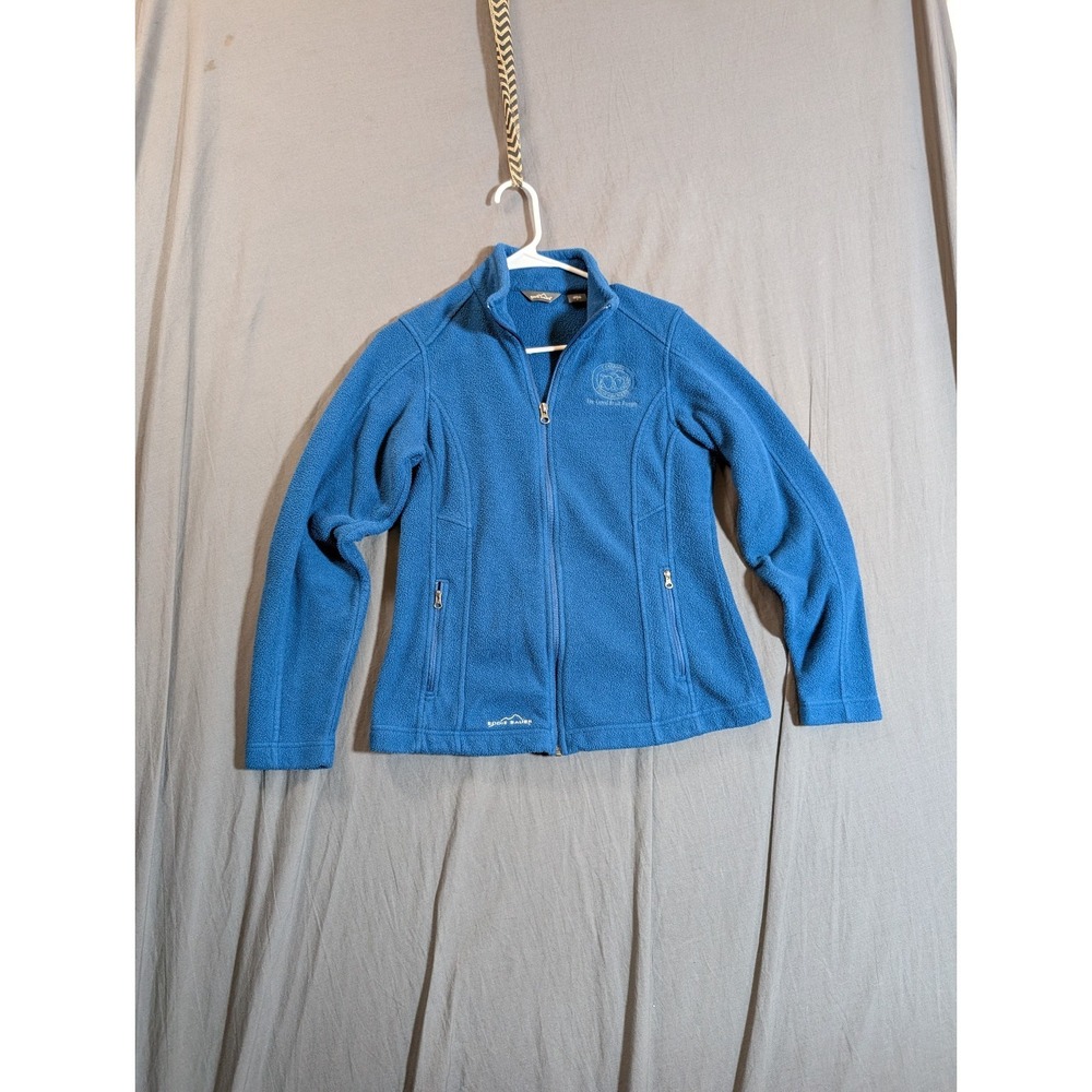 Eddie Bauer Jacket Womens Small Blue Fleece Hooded Full Zip Embroidered Asilomar